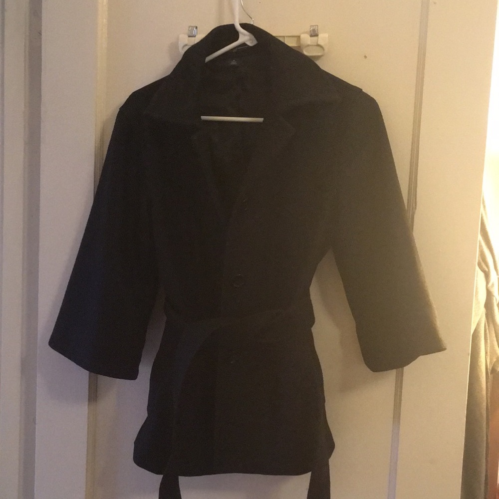 Crop sleeve wool coat